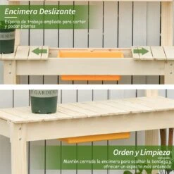 Outsunny Mesa De Plantación De Madera Mesa Para Macetas Con Tablero Deslizante 3 Estantes Ganchos Jardín Patio Garaje 100x40x140 Cm Natural -OUTSUNNY TIENDA 536af5d64582d8e0da59900c3244383893b006ae baaec4131b674dbbb305ca4402392060