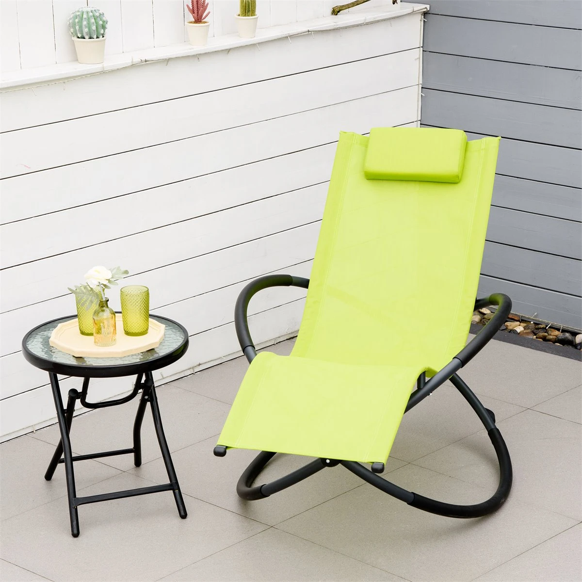 Outsunny Tumbona Mecedora De Jardín Con Reposacabezas Extraíble Sillón Tumbona Ergonómica De Exterior Plegable Tela De Texteline Para Patios Piscina Al Aire Libre 80x154x84 Cm Verde 4 Outsunny Tumbona Mecedora De Jardín Con Reposacabezas Extraíble Sillón Tumbona Ergonómica De Exterior Plegable Tela De Texteline Para Patios Piscina Al Aire Libre 80x154x84 Cm Verde - Imagen 2