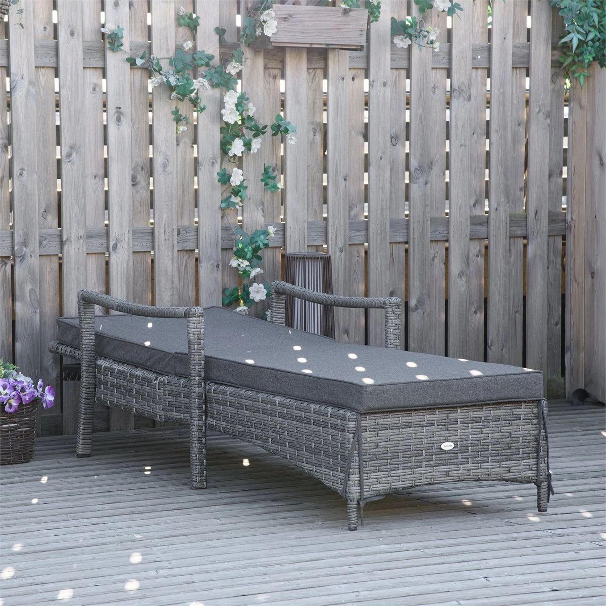 Outsunny Tumbona De Ratán De Jardín Chaise Longue Con Respaldo Ajustable En 4 Posiciones Cojines Acolchados Y Desenfundables Para Terraza Patio Exterior 192x62,5x58-95 Cm Gris 6 Outsunny Tumbona De Ratán De Jardín Chaise Longue Con Respaldo Ajustable En 4 Posiciones Cojines Acolchados Y Desenfundables Para Terraza Patio Exterior 192x62,5x58-95 Cm Gris - Imagen 4