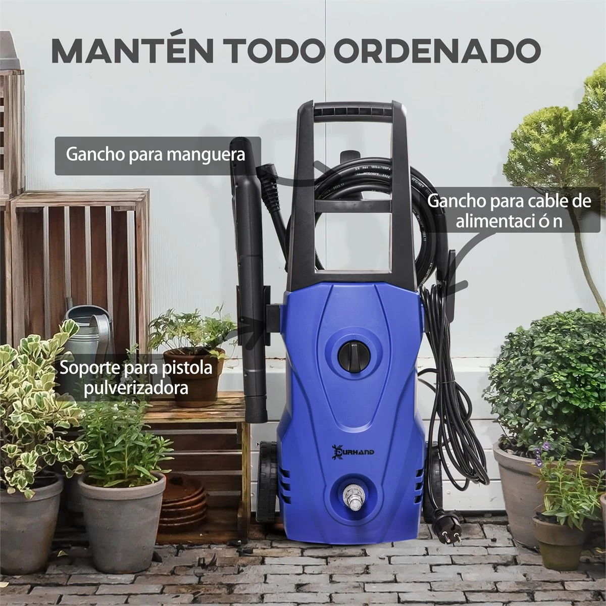 DURHAND Hidrolimpiadora Lavadora De Alta Presión 1600W Caudal 432 L/h Bomba De Aluminio Presión De 135 Bar Manguera De 6 M Incluye Botella De Jabón Boquilla Cepillo 32x24x65 Cm Azul 9 DURHAND Hidrolimpiadora Lavadora De Alta Presión 1600W Caudal 432 L/h Bomba De Aluminio Presión De 135 Bar Manguera De 6 M Incluye Botella De Jabón Boquilla Cepillo 32x24x65 Cm Azul - Imagen 7