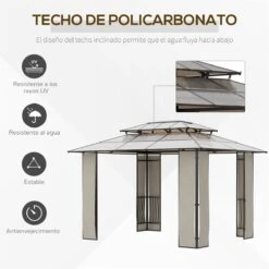 Outsunny Cenador De Jardín 3,6x3 M Pabellón Para Exterior Con Techo De Policarbonato Y Estructura De Acero Aluminio Protección Solar Para Fiestas Eventos Marrón -OUTSUNNY TIENDA 585b62798cc6e19ad14bd5e39b5a1f4b54af0312 74806f4ad18b4966a67f70582f9e4249