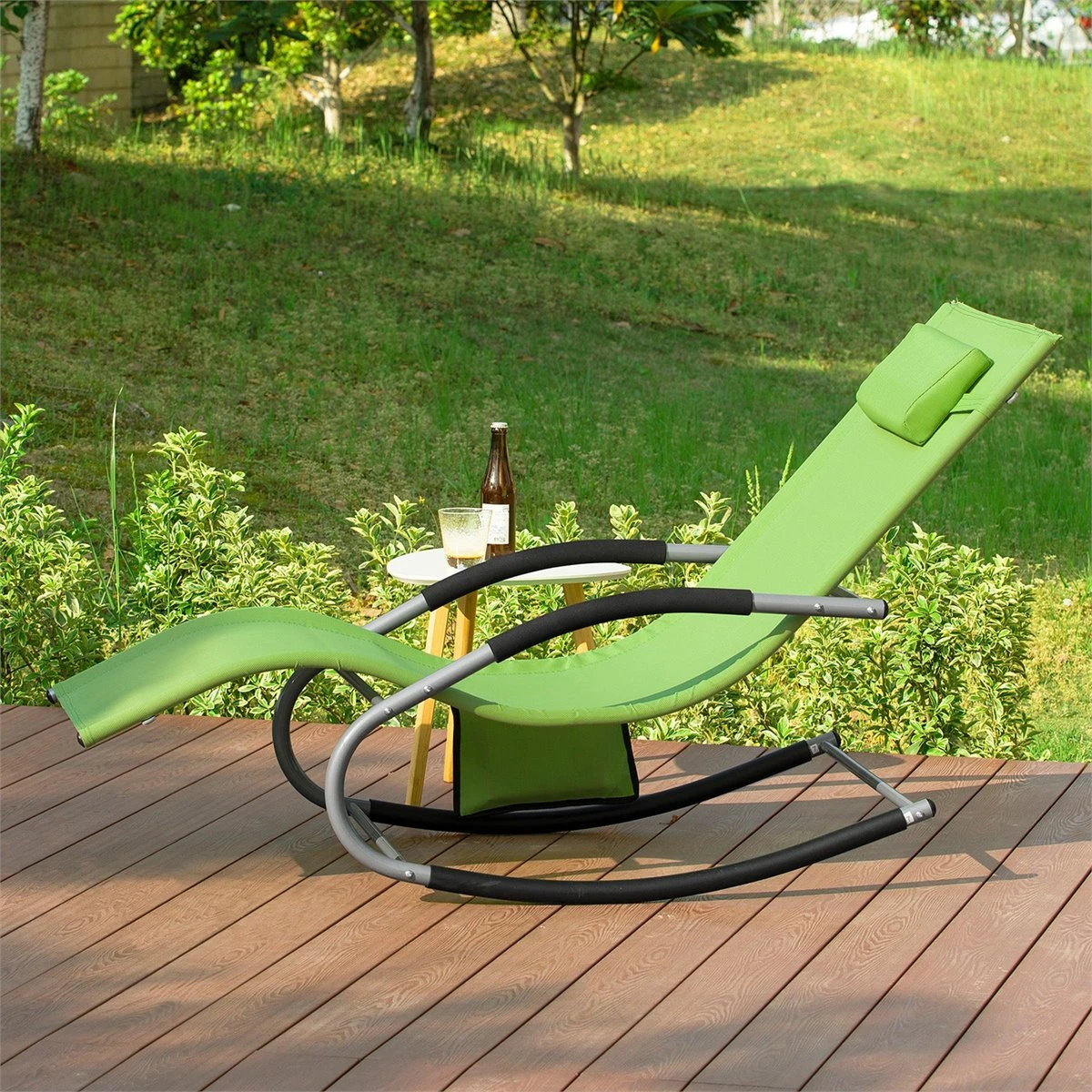 Set De 2 Tumbonas, Mecedora Con Almohada Y Bolsillo Lateral, Estructura De Hierro, Malla Transpirable Teslin, Cómodo, Soporta Hasta 150 Kg Verde X 2 OGS28-GRx2 SoBuy 5 Set De 2 Tumbonas, Mecedora Con Almohada Y Bolsillo Lateral, Estructura De Hierro, Malla Transpirable Teslin, Cómodo, Soporta Hasta 150 Kg Verde X 2 OGS28-GRx2 SoBuy - Imagen 3