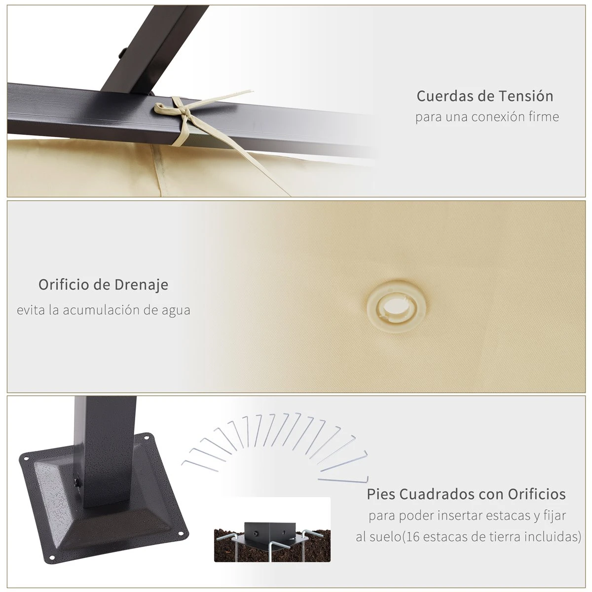 Outsunny Pérgola De Metal 3x3m Gazebo Cenador Para Jardín Patio O Terraza Con Techo Retráctil Tela Poliéster Resistente Al Agua Y UV 8 Outsunny Pérgola De Metal 3x3m Gazebo Cenador Para Jardín Patio O Terraza Con Techo Retráctil Tela Poliéster Resistente Al Agua Y UV - Imagen 6