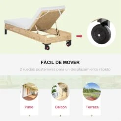 Outsunny Tumbona De Ratán Sintético Chaise Longue Con Respaldo Ajustable En 5 Posiciones Cojín Acolchado Y 2 Ruedas Para Jardín Terraza Acero 200x65x31 Cm Natural Y Beige -OUTSUNNY TIENDA 59c685a0fbac45a6d21ea5ce50c8bcf96fddb63d d9d2cd0630594a1ba56065e870c43f05