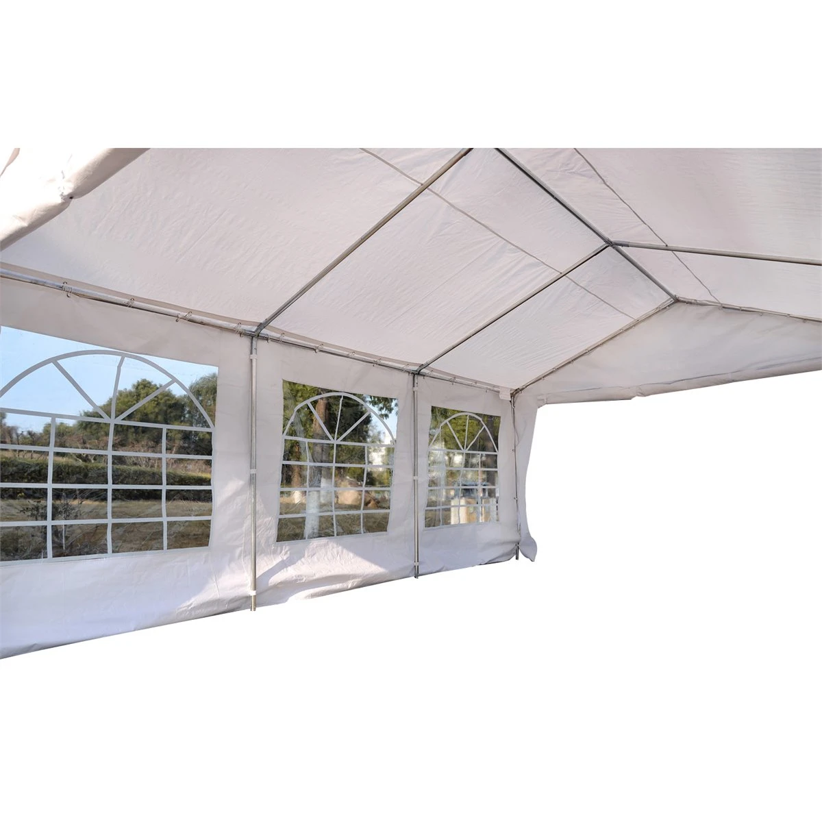 Outsunny Carpa De Jardín Cochera Gazebo 6x4m Pergola Cenador Pabellón 4 Paneles Laterales 6 Ventanas Para Fiesta Eventos Bodas Acero PE Blanco 8 Outsunny Carpa De Jardín Cochera Gazebo 6x4m Pergola Cenador Pabellón 4 Paneles Laterales 6 Ventanas Para Fiesta Eventos Bodas Acero PE Blanco - Imagen 6