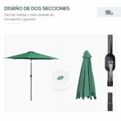 Outsunny Sombrilla De Jardín Ø295x250 Cm Con Manivela Parasol Exterior Con Mecanismo De Inclinación Y Poste Desmontable De Metal Para Terraza Piscina Patio Verde -OUTSUNNY TIENDA 5cfcc73baf90aeef0ec863e5cb56fa9ee7456662 5693e2dcfc2e41c882438d124bcf7b6d