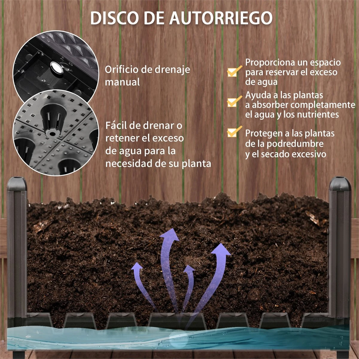 Outsunny Jardinera De Plástico Con Ruedas Macetero De Jardín Con Agujeros De Drenaje Para Cultivo De Plantas En Exterior Patio Terraza 50x50x33 Cm Marrón 7 Outsunny Jardinera De Plástico Con Ruedas Macetero De Jardín Con Agujeros De Drenaje Para Cultivo De Plantas En Exterior Patio Terraza 50x50x33 Cm Marrón - Imagen 5