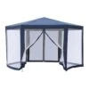 Outsunny Carpa Gazebo Tipo Cenador Hexagonal Con Mosquitera Para Jardín Y Terraza Ø1,97 M Material De Poliéster Repelente Al Agua (Azul)