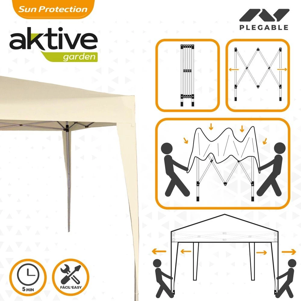 Cenador Plegable 300x300x240 Cm Poliéster Color Crema Aktive Garden 5 Cenador Plegable 300x300x240 Cm Poliéster Color Crema Aktive Garden - Imagen 3