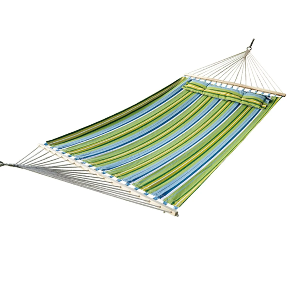 Outsunny Hamaca Colgante De Jardín Para 2 Personas Hamaca Ecológico Para Camping Con Almohada Carga De 180 Kg Rayas Azules Y Verdes 3,4x1,4m 11 Outsunny Hamaca Colgante De Jardín Para 2 Personas Hamaca Ecológico Para Camping Con Almohada Carga De 180 Kg Rayas Azules Y Verdes 3,4x1,4m - Imagen 9