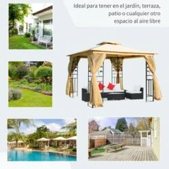 Outsunny Cenador De Jardín 300x300x280 Cm Carpas Para Exterior Grandes Doble Techo Con Mosquitera Y Piquetas Para El Suelo Fácil De Drenar Poliéster Acero Beige -OUTSUNNY TIENDA 61d657ff3e3ee8bb89c6167c116faa57d1597452 681abb7a78104f2bab54ce8c192a0292