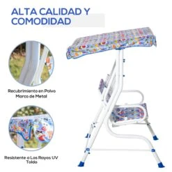 Outsunny Columpio Balancín De Jardín Infantil 2 Plazas Para Niños De +3 Años Con Toldo Ajustable En Ángulo Para Terraza Balcón Carga Máx. 60 Kg 110x70x110 Cm Azul -OUTSUNNY TIENDA 62d8396d83449a20dbd09d78bfded54463440a28 df8aaf7ca25e467a8605763d7c80c67f