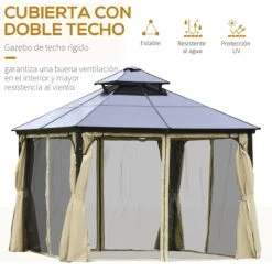 Outsunny Cenador De Jardín 3x3 M Marco De Aluminio Con Doble Techo De Policarbonato Y 4 Cortinas 4 Mosquiteras Con Cremallera Para Exterior Fiestas Beige Y Negro -OUTSUNNY TIENDA 6344ed44cd50ce94363d486cfc0bcb4a8d29192d 6b58d4ccfdb048f9b715c66aa6a6ef37