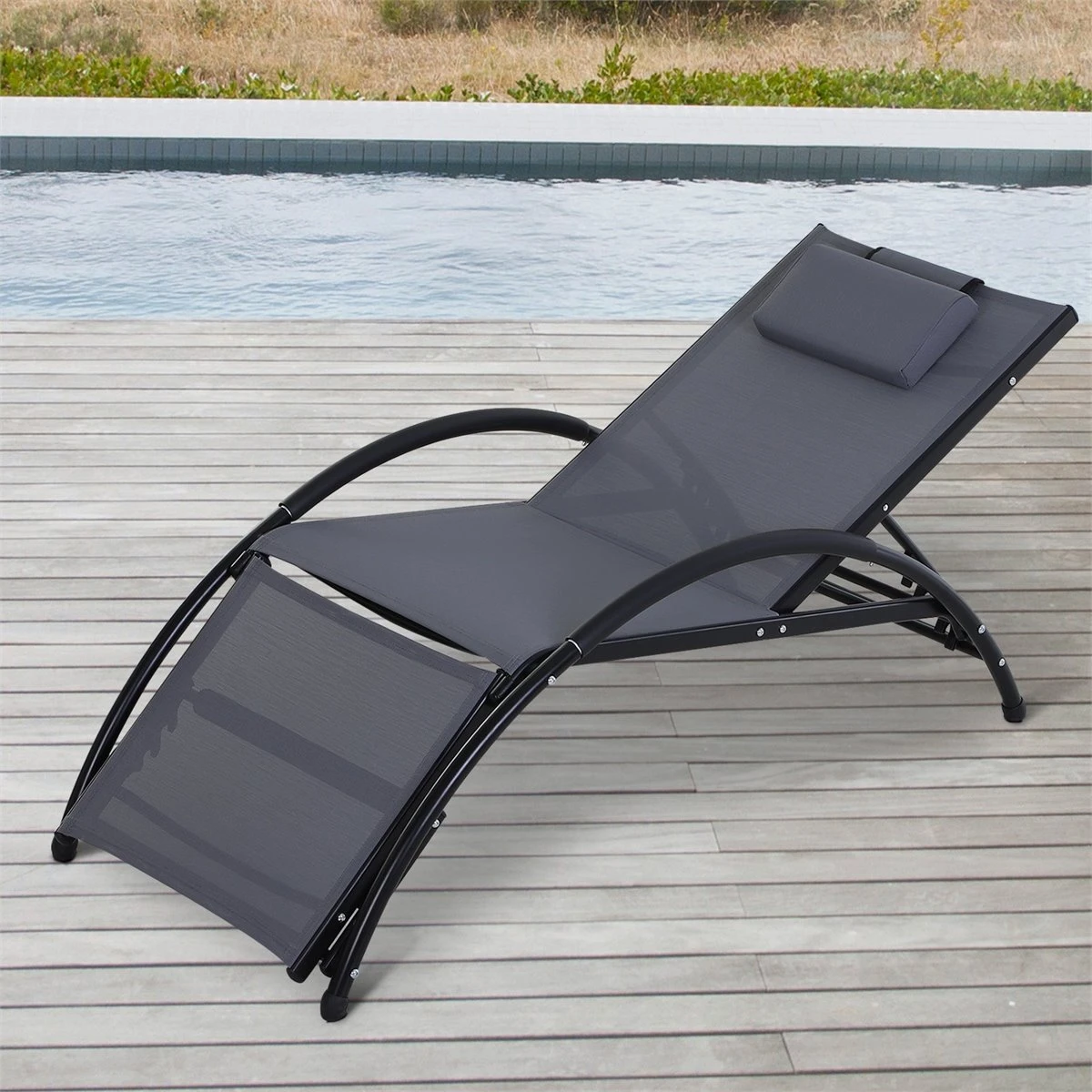 Outsunny Tumbona De Jardín Aluminio Reclinable Con Respaldo Ajustable De 5 Niveles Reposapiés Regulable Y Reposacabezas Extraíble Para Terraza Balcón Exterior 66x152x81 Cm Gris 9 Outsunny Tumbona De Jardín Aluminio Reclinable Con Respaldo Ajustable De 5 Niveles Reposapiés Regulable Y Reposacabezas Extraíble Para Terraza Balcón Exterior 66x152x81 Cm Gris - Imagen 7