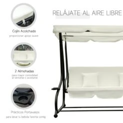 Outsunny Columpio Balancín Jardín 3 Plazas Convertible En Cama Techo Parasol Regulable Bandeja Para Bebida Terrza Balcón Exterior Carga Máx. 340kg Acero 200x120x164cm Beige -OUTSUNNY TIENDA 6500befecdbf2c3421d828ac8a91eec467704f8b 1582e355fa664048b28520f730032d67