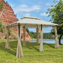 Outsunny Cenador De Jardín 3x4 M Marco Acero Gazebo Con Doble Techo 6 Cortinas Laterales 8 Orificios De Drenaje Buena Ventilación Para Fiestas Eventos Crema -OUTSUNNY TIENDA 663c5e65995c25d8fa948e7c2a639a1d41ae7d65 124e2c90e8e940908435dc5caa3ae2a4