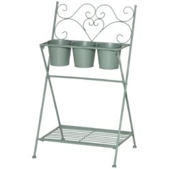 Outsunny Soporte De Metal Para Plantas Plegable Con 3 Macetas Incluidas Y Estante Inferior Porta Macetero Decorativo De Flores Para Interiores Y Exteriores 47x37x78,5 Cm Verde -OUTSUNNY TIENDA 664e946952db37a9ff7c7ec3c263865849f0c2a9 6c768df0d27e4110b30c0cc85a1ae285