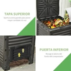 Outsunny Compostador Capacidad De 300L Compostera Orgánica Para Producción Abono De Jardín Exterior Con 48 Respiraderos 60,5x60,5x81,5 Cm Negro -OUTSUNNY TIENDA 665ee563185d9251258a465826566d2581a8d21d b9ed70824d7648aa95ce27b47b845a0b