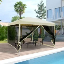 Outsunny Carpa Plegable 3x3 Para Exterior Cenador Portátil De Jardín Con Mosquiteras Bolsa De Transporte Marco De Acero Y Tela Oxford Resistente Para Fiestas Camping Beige -OUTSUNNY TIENDA 67ab1aeffa59c89eadfd327efc8720ab6f57aabb c1a250b901124454afb8bff6fe02c756