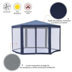 Outsunny Carpa Gazebo Tipo Cenador Hexagonal Con Mosquitera Para Jardín Y Terraza Ø1,97 M Material De Poliéster Repelente Al Agua (Azul) -OUTSUNNY TIENDA 67b030ab096d2abe2e8e2872cfe77173a986dcd7 10f6aa3cb076481a88b6d9625ca9b356