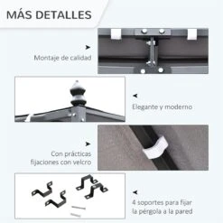 Outsunny Pérgola De Jardín 4x3 M Cenador Montado En Pared Con Toldo Y 4 Orificios De Drenaje Marco De Metal Y Poliéster 180 G/m² Para Patio Terraza Gris -OUTSUNNY TIENDA 68c856733b18e467b841061b5b4a7cf83128f5a4 2e01f18ee13d45638c93f7dad9edb9dd