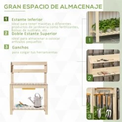 Outsunny Mesa De Plantación De Madera Mesa Para Macetas Con Tablero Deslizante 3 Estantes Ganchos Jardín Patio Garaje 100x40x140 Cm Natural -OUTSUNNY TIENDA 69b7271ffa2d3df0f85ef3dc0e0d4c6e3e050e48 400f51c327dd43bb871b78ed3fbddadf