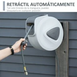 DURHAND Carrete De Manguera De Aire Comprimido Automático De 15 M Conector De 1/4'' BSP Con Soporte Para Pared Giratorio 180° Diámetro Interno 3/8'' (9,5x15 Mm) Gris -OUTSUNNY TIENDA 69c6f134194fb1daae59ed84ef92998f957e5a3f 12822717daff4f15881c50c61cbfb085