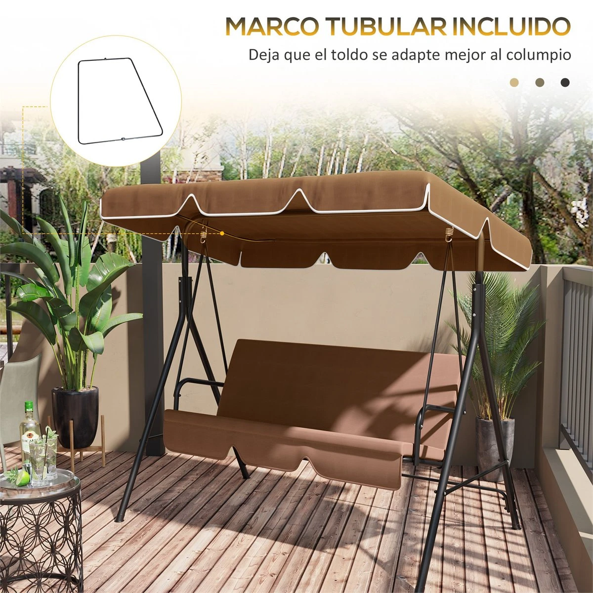 Outsunny Toldo De Repuesto Para Columpio De 2 Plazas Toldo Recambio Para Balancín Cubierta De Reemplazo Protección UV50+ Para Jardín Terraza Patio 192x144 Cm Marrón Oscuro 7 Outsunny Toldo De Repuesto Para Columpio De 2 Plazas Toldo Recambio Para Balancín Cubierta De Reemplazo Protección UV50+ Para Jardín Terraza Patio 192x144 Cm Marrón Oscuro - Imagen 5