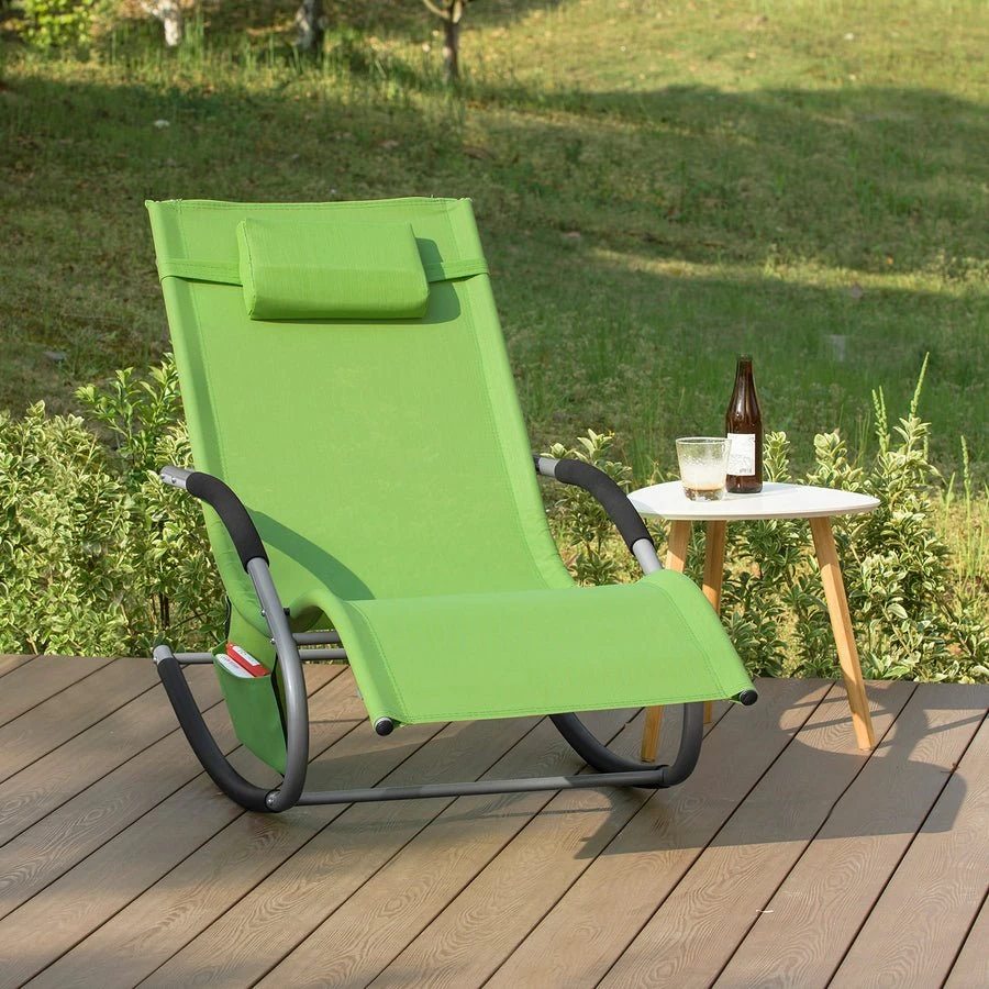Tumbona, Mecedora Con Almohada Y Bolsillo Lateral, Estructura De Hierro, Malla Transpirable Teslin, Cómodo, Soporta Hasta 150 Kg Verde OGS28-GR SoBuy 5 Tumbona, Mecedora Con Almohada Y Bolsillo Lateral, Estructura De Hierro, Malla Transpirable Teslin, Cómodo, Soporta Hasta 150 Kg Verde OGS28-GR SoBuy - Imagen 3