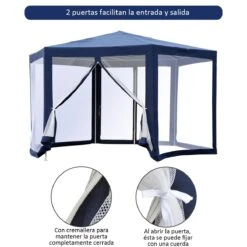 Outsunny Carpa Gazebo Tipo Cenador Hexagonal Con Mosquitera Para Jardín Y Terraza Ø1,97 M Material De Poliéster Repelente Al Agua (Azul) -OUTSUNNY TIENDA 6c24591eb8b041ca818ab2622e2aca6e3420c9ba a71d97060cdf4fe7bd7808b8f7b91819