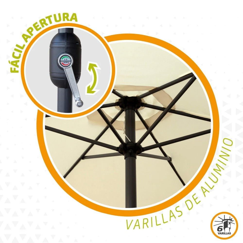 Parasol Hexagonal 250 Cm Color Crema Mástil Aluminio Aktive Garden 6 Parasol Hexagonal 250 Cm Color Crema Mástil Aluminio Aktive Garden - Imagen 4