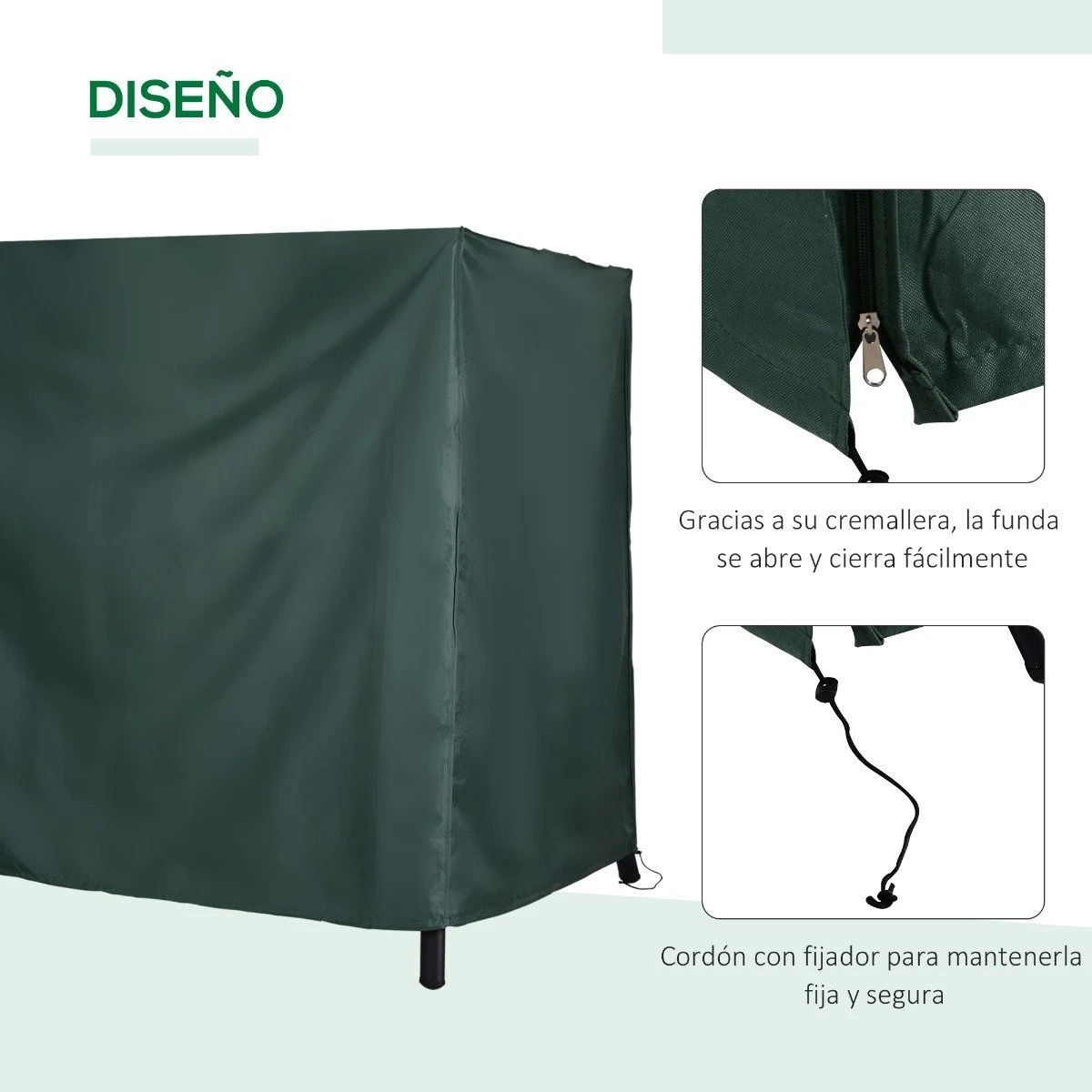 Outsunny Funda Para Columpios De Exterior Con Cremallera Cubierta Muebles Para Exterior Ideal Columpios 205x124x164 Cm Verde Oscuro 8 Outsunny Funda Para Columpios De Exterior Con Cremallera Cubierta Muebles Para Exterior Ideal Columpios 205x124x164 Cm Verde Oscuro - Imagen 6