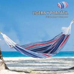Outsunny Hamaca De Algodón Para Jardín 210x150 Cm Hamaca Colgante Portátil Carga Máx. 180 Kg Para Acampar Piscina Camping Rayas Azul Y Rojo -OUTSUNNY TIENDA 6f78dc3705ba89890eb116f3a4aeda778a340f6c 4e44e9609a634ba7ac1ba2129bd1bb1a