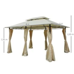 Outsunny Cenador De Jardín 3x4 M Marco Acero Gazebo Con Doble Techo 6 Cortinas Laterales 8 Orificios De Drenaje Buena Ventilación Para Fiestas Eventos Crema -OUTSUNNY TIENDA 6fd331f4d66816bd4a600d4abcb24ae54d2be6f4 bcb4860734a445c89da67f6ba5c8f01e