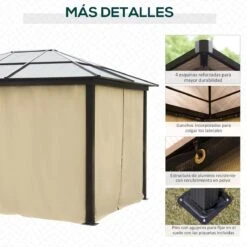 Outsunny Cenador Para Jardín 3x3.6 M Alumnio Pabellón Para Exterior Con Techo De Policarbonato Anti-UV Y 4 Mosquiteras Laterales Con Cremalleras Para Fiestas Eventos Beige -OUTSUNNY TIENDA 70d13b102a633260dea984d6aa2c264822abcef7 d221611599124139909ae4896a394baf