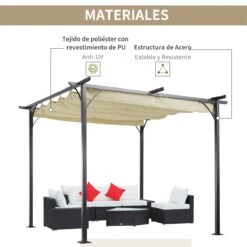 Outsunny Pérgola De Metal 3x3m Gazebo Cenador Para Jardín Patio O Terraza Con Techo Retráctil Tela Poliéster Resistente Al Agua Y UV 14 Outsunny Pérgola De Metal 3x3m Gazebo Cenador Para Jardín Patio O Terraza Con Techo Retráctil Tela Poliéster Resistente Al Agua Y UV -OUTSUNNY TIENDA 7312c109f01a3ade4310a0a5af505972a982617f 7ed327674ba243e6bfd5ec0af57bfd26