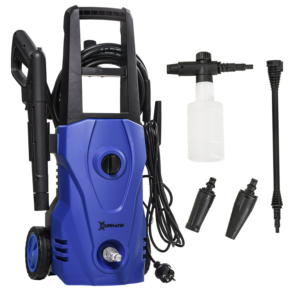 DURHAND Hidrolimpiadora Lavadora De Alta Presión 1600W Caudal 432 L/h Bomba De Aluminio Presión De 135 Bar Manguera De 6 M Incluye Botella De Jabón Boquilla Cepillo 32x24x65 Cm Azul 3 DURHAND Hidrolimpiadora Lavadora De Alta Presión 1600W Caudal 432 L/h Bomba De Aluminio Presión De 135 Bar Manguera De 6 M Incluye Botella De Jabón Boquilla Cepillo 32x24x65 Cm Azul