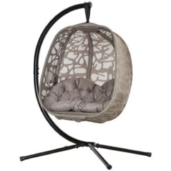 Outsunny Silla Colgante Con Soporte De Acero Sillón Colgante Hamaca Con Cesta Plegable Y Cojines Para Interiores Y Exterior Carga 120 Kg 126x96x172 Cm Marrón -OUTSUNNY TIENDA 73ccd972d1a69ac0bf48135139fd54c0431b8cde 3c96defbfd594ce1be986e153df28557