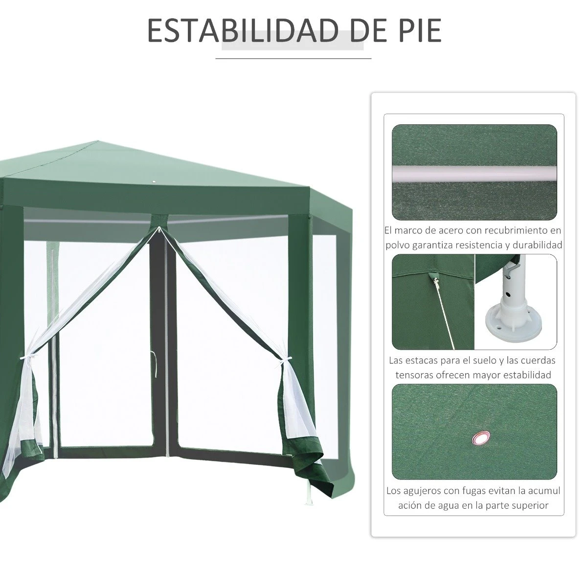 Outsunny Carpa Gazebo Tipo Cenador Hexagonal Con Mosquitera Para Jardín Y Terraza Ø1,97 M Material De Poliéster Repelente Al Agua (Verde) 8 Outsunny Carpa Gazebo Tipo Cenador Hexagonal Con Mosquitera Para Jardín Y Terraza Ø1,97 M Material De Poliéster Repelente Al Agua (Verde) - Imagen 6