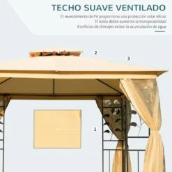Outsunny Cenador De Jardín 300x300x280 Cm Carpas Para Exterior Grandes Doble Techo Con Mosquitera Y Piquetas Para El Suelo Fácil De Drenar Poliéster Acero Beige -OUTSUNNY TIENDA 743335dc4dbe52efeb707ee1a1a6c9651bec22af fadd1144ef7340f79aa7bb3fc8254013