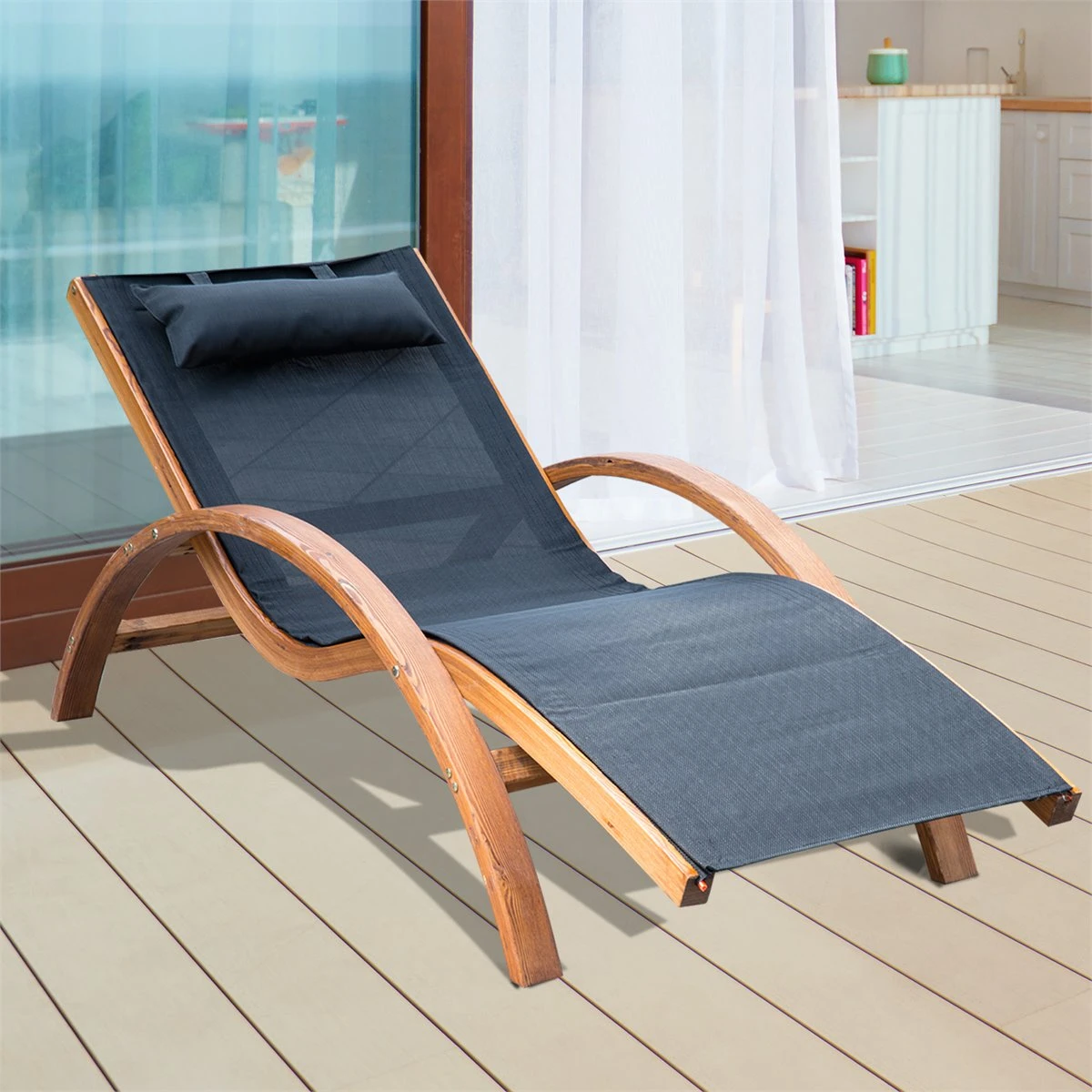 Outsunny Tumbona Hamaca 161x72x68cm Jardin Terraza Playa Piscina Patio Hotel Madera Negro 4 Outsunny Tumbona Hamaca 161x72x68cm Jardin Terraza Playa Piscina Patio Hotel Madera Negro - Imagen 2