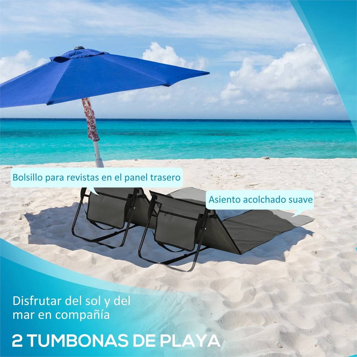 Outsunny Conjunto De 2 Esterillas De Playa Plegable Esteras Acolchadas Con Respaldo Reclinable Y Bolsa De Transporte Para Jardín Camping 142x51x40 Cm Gris 6 Outsunny Conjunto De 2 Esterillas De Playa Plegable Esteras Acolchadas Con Respaldo Reclinable Y Bolsa De Transporte Para Jardín Camping 142x51x40 Cm Gris - Imagen 4