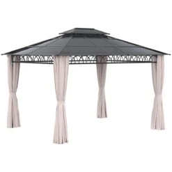 Outsunny Cenador De Jardín 3,6x3 M Gazebo De Exterior Con Techo Doble De Policarbonato 4 Cortinas Mosquiteras Laterales Con Cremallera Y Marco De Aluminio Para Patio Fiestas Terraza