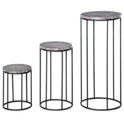 Outsunny Soportes Para Plantas De Metal 3 Piezas Apilables Estantes Porta Macetas Decorativos Con Efecto De Mármol Para Interiores Y Exteriores Ø30,5x70,5 Cm Gris Y Negro