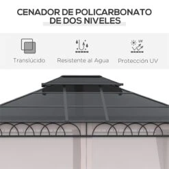 Outsunny Cenador De Jardín 3,6x3 M Gazebo De Exterior Con Techo Doble De Policarbonato 4 Cortinas Mosquiteras Laterales Con Cremallera Y Marco De Aluminio Para Patio Fiestas Terraza -OUTSUNNY TIENDA 7b0a76156fe4c1432e051cdc39c6d46b9a1b3798 960d949a83fc4319bc5948e0595fcf99