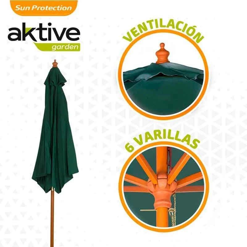 Sombrilla Aktive 270 X 240 X 270 Cm Ø 270 Cm Madera Verde 7 Sombrilla Aktive 270 X 240 X 270 Cm Ø 270 Cm Madera Verde - Imagen 5