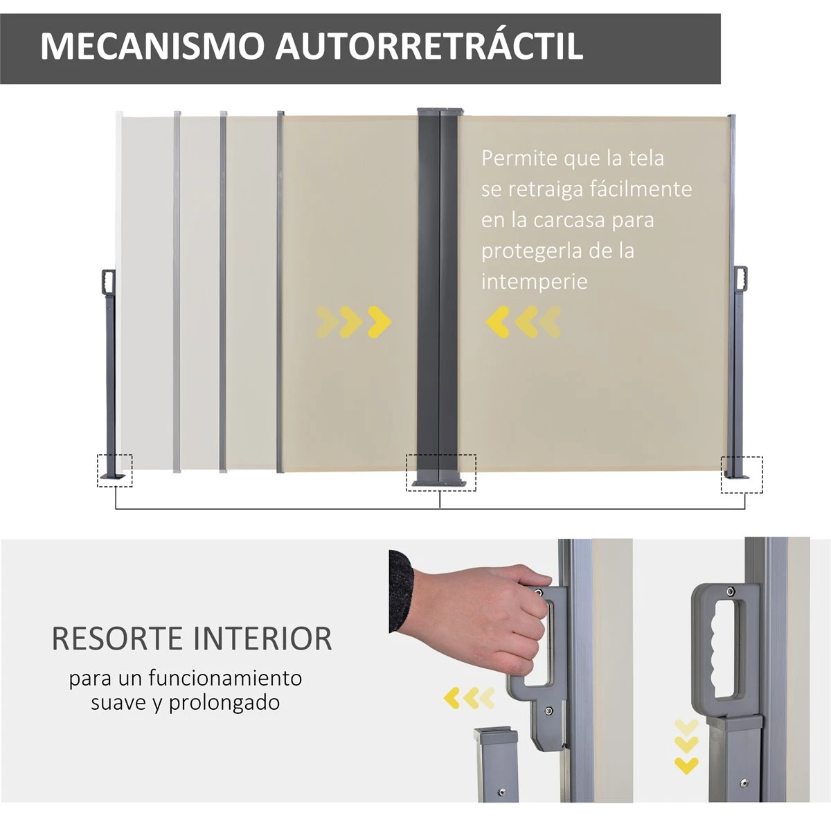 Outsunny Toldo Lateral Retráctil Doble 600x160 Cm Pantalla De Privacidad Extensible Con Ángulo Ajustable Y Protección UV 50+ Para Jardín Balcón Terraza Beige 8 Outsunny Toldo Lateral Retráctil Doble 600x160 Cm Pantalla De Privacidad Extensible Con Ángulo Ajustable Y Protección UV 50+ Para Jardín Balcón Terraza Beige - Imagen 6