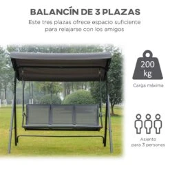 Outsunny Columpio Balancín Jardín De 3 Plazas Con Techo Parasol Ajustable Respaldo Transpirable Y Marco De Acero Para Terraza Balcón Exterior 175x118x159 Cm Gris -OUTSUNNY TIENDA 7c7693329b424a3a1f392681f6cbe03cdb64e07c 6859f641b45e4c608c1c95036960ddc3