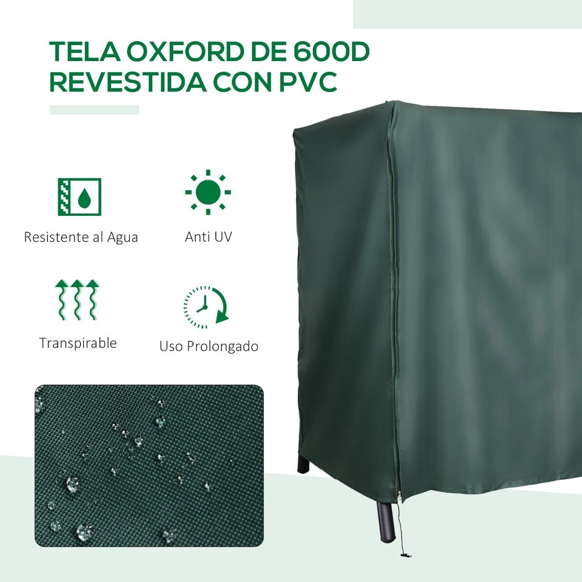 Outsunny Funda Para Columpios De Exterior Con Cremallera Cubierta Muebles Para Exterior Ideal Columpios 205x124x164 Cm Verde Oscuro 6 Outsunny Funda Para Columpios De Exterior Con Cremallera Cubierta Muebles Para Exterior Ideal Columpios 205x124x164 Cm Verde Oscuro - Imagen 4