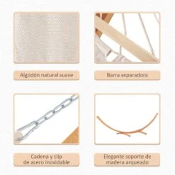 Outsunny Hamaca Con Soporte De Madera Hamaca De Jardín Colgante Con Marco Y Tumbona De Algodón 200x120 Cm Para Terraza Balcón Carga 150 Kg 392x120x102 Cm Blanco Y Natural -OUTSUNNY TIENDA 7ca2c66d138fe3bec9183a48886dfb581b30ce1d c3f8a7e3b9774118908e3b9c1f24932a